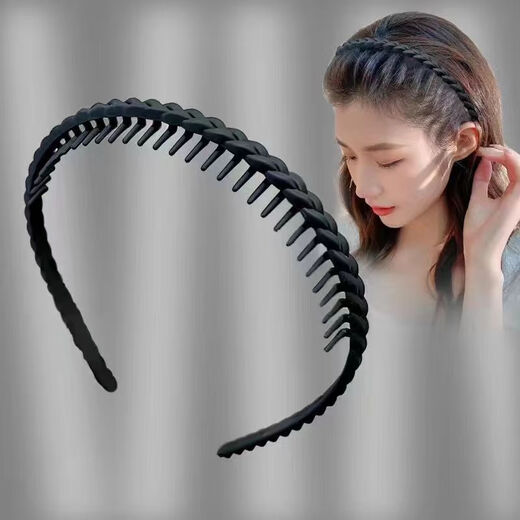 Qindu Pressure Hairband Women's 2023 Teeth Anti-Slip Hairpin Face Wash Headband Broken Hairpin Headwear Summer Hair Bundle Black