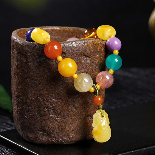 Ouchini Natural Beeswax Bracelet Duobao Series Bracelet Blood Amber Gold Amber Rose Crystal Hair Crystal Old Honey Southern Red Malachite Strawberry Crystal with Amber Water Drop Pendant Women's Model