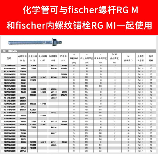 Ruilishi Fischer chemical anchor bolt imported from Germany stainless steel carbon steel chemical bolt screw M12M16M20 steel anchor M16*125/190 agent + screw (carbon steel)