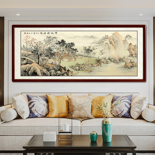 Shangdetang hand-painted landscape painting, living room hanging painting, decorative painting, landscape painting, sofa background wall calligraphy and painting, office high-end ink painting 91807-Xishan Qingyi Picture-Solid Wood Frame, Mounted 218*88cm (recommended)