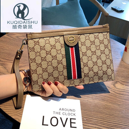 Cool Kangaroo Clutch Bag for Women 2025 New Fashion Mobile Bag Simple Large Capacity Wallet Soft Leather Hand Grab Envelope Trend Dark Gray Larger More Than A5/Wire Strap