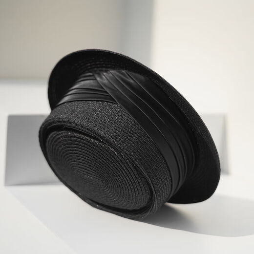Gongbaicao elegant top hat French flat top hat spring and summer concave top rolled straw hat women's sun hat black hat 55-58cm adjustable