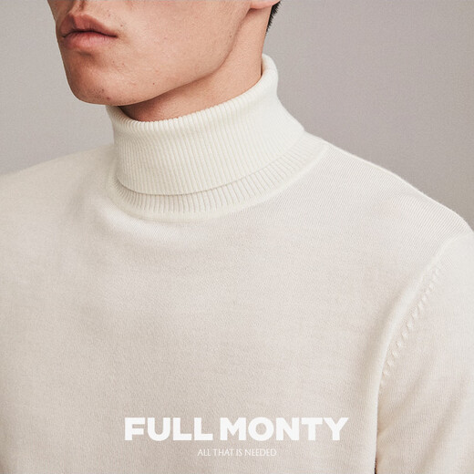 FULL MONTY高领套头平纹基础款毛衣男士轻商务休闲修身针织衫 本白色8659 M
