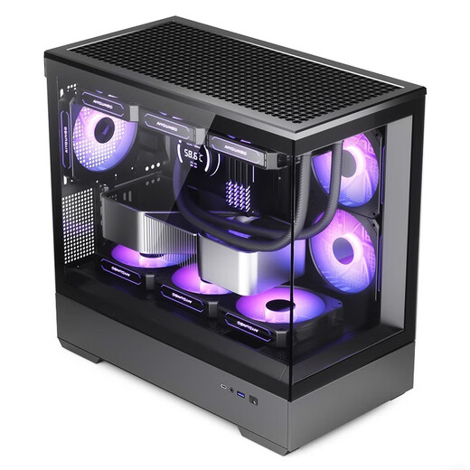 爱国者星璨岚海景房机箱电脑台式机电竞游戏支持360水冷鱼缸纯白色无立柱MATX全侧透 星璨岚 黑