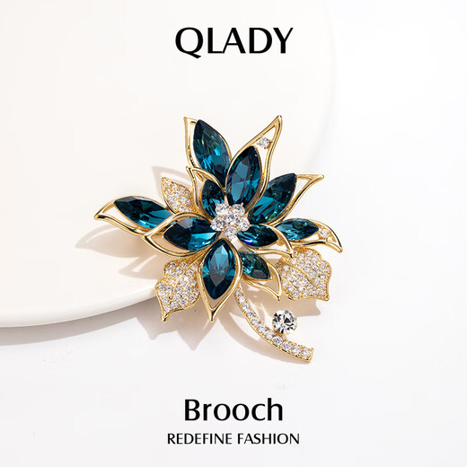 Qlady blue hibiscus crystal corsage brooch high-end women light luxury fashion anti-exposure pin silk scarf buckle birthday gift
