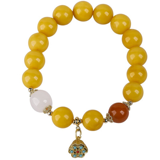 Ouchini Beeswax Bracelet Natural Amber Old Beeswax White Jade Bucket Beads Old Type Pearl Southern Red Round Beads Original DIY Duobao Bracelet A4215 Small Lotus Pendant Duobao Bracelet
