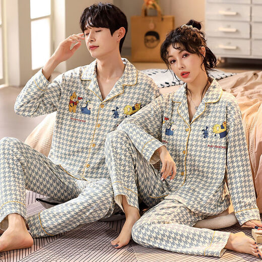 MiiOW Primavera y Otoño Pijamas para Parejas Cárdigan Coreano de Manga Larga Conjunto de Dos Piezas para un Hombre y una Mujer Las Parejas Pueden Usar Ropa Exterior para el hogar Cárdigan de Otoño C9854 M Mujer M + Hombre L