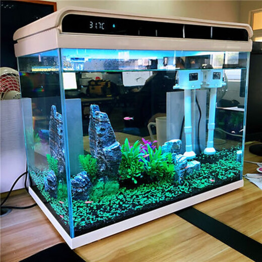 Sensen ultra-white glass intelligent integrated small fish tank HE-300 model with water pump LED color changing light water temperature aquarium