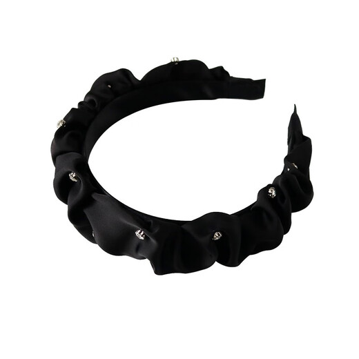 Zhuo Keke black headband pleated high skull sparkling diamond French Zhao Lusi same style hair bundle retro face wash headband internet celebrity hairpin black rhinestone pleated headband