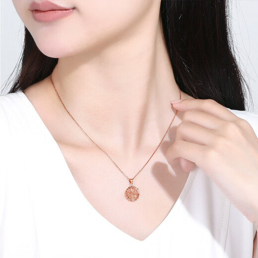 Saturday Fortune (ZLF) 18K gold pendant for women rose gold hollow round snowflake pendant 0.9 g pendant (excluding chain)