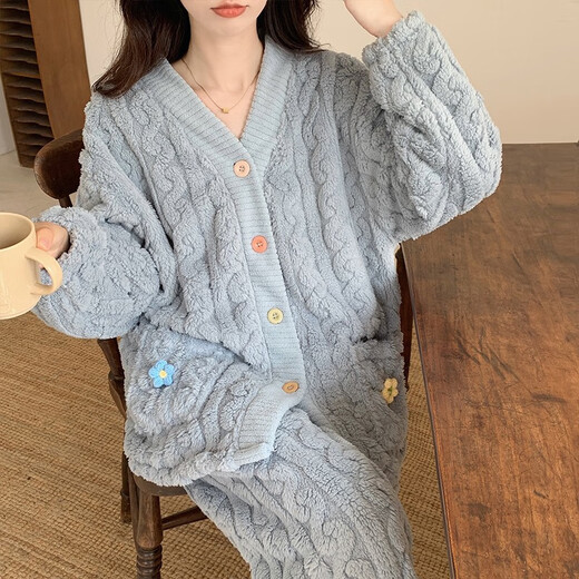 JaetinWsinn珊瑚绒睡衣女冬季长袖2024年新款法兰绒加厚保暖春秋天家居服套装 677#杏色 M 80-100斤