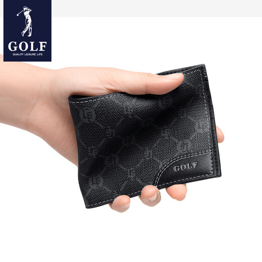 高尔夫（GOLF）短款钱包男士皮质大容量卡包时尚零钱夹便携皮夹男父亲节礼物 黑色