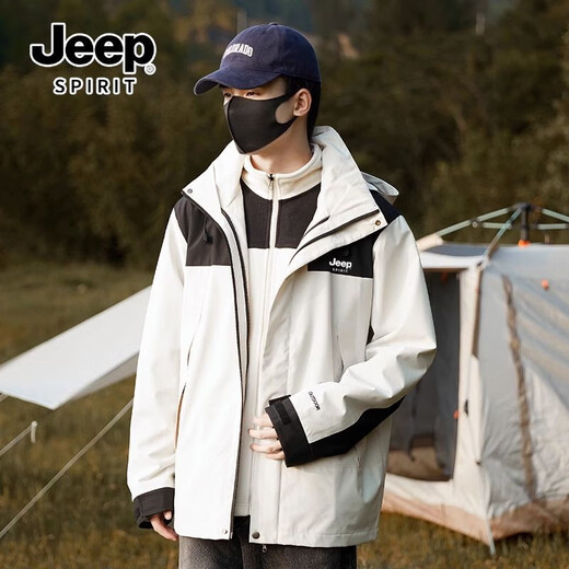 JEEP SPIRIT Jeep Jacket Down Jacket Three-in-one Men's and Women's Jacket Men's Group Purchase Couple's Jacket Clothes Men's Mountaineering Wear Ivory White-Fleece Liner Three-in-One Men's and Women's Same Style Jacket S (Recommended 120-135 Jin Jin equals 0.5 kg)