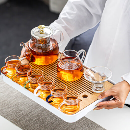 Porcelain brand tea set glass tea set household tea tray set with filter teapot thickened heat-resistant teapot tea cup large capacity elegant large capacity 11 pieces