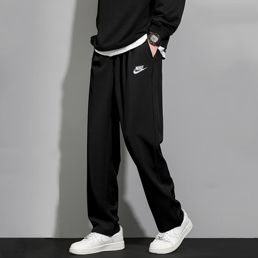 NIKE Loose Straight Pants Pure Cotton Men's Pants Outdoor Breathable Sports Pants Thin Training Casual Pants Black/FQ4333-010 Thin XL150-180Jin Jin equals 0.5 kg