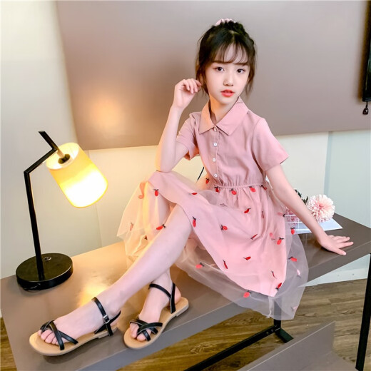 Master George children's clothing girls dress Hanfu summer dress 2020 new suit skirt 4-12 years old western style dress big child princess skirt summer little girl clothes trendy pink 150 (recommended height 140CM)