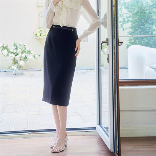 YANYEE French straight skirt women's autumn 2023 slimming simple one-step skirt dark blue M/38