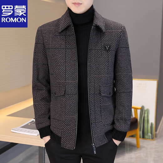 ROMON woolen woolen jacket men's short autumn and winter new lapel woolen men's thickened warm casual jacket gray H856 M90-115Jin Jin equals 0.5 kg