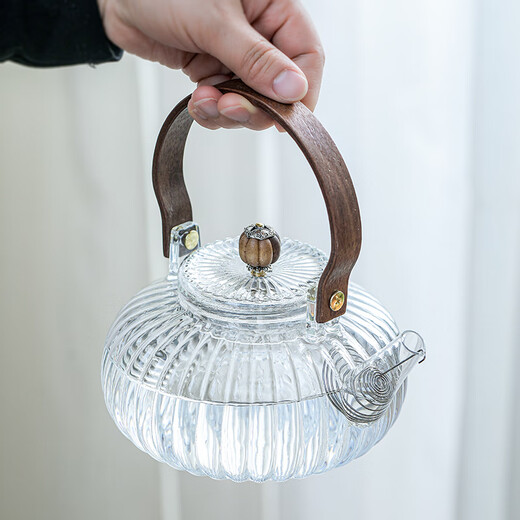 SUSHI CERAMICS high borosilicate glass teapot thickened teapot Kung Fu tea set pumpkin handle kettle 800ml transparent color