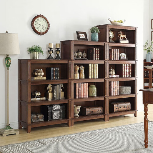 Hua Xu Mei Bang Bücherregal Regal Einfache amerikanische Massivholz Bücherregal Kombination Europäische Büro bodenhilfe eines Bücherregals Wohnzimmerschrank 80 cm*38 Dicke Bücherregal [Walnussfarbe] Höhe 1479mm Vierschicht