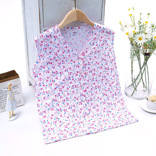 AB underwear women's pure cotton pajamas summer sleeveless sweatshirt middle-aged and elderly mothers printed V-neck cardigan vest T-shirt S724 Little Blue Flower XL (165/95)