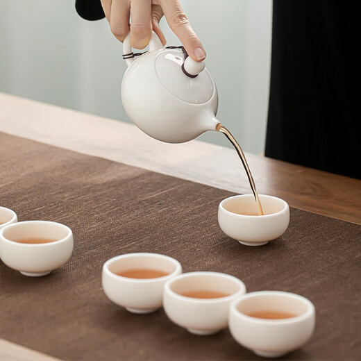 SUSHI CERAMICS Kung Fu Tea Set Dehua Mutton Fat Jade White Porcelain Cover Bowl Teapot Tea Washer Tea Can High-end Mid-Autumn Souvenir