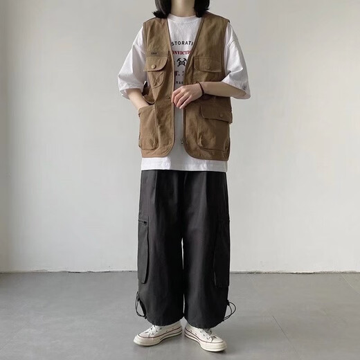 Nasalike Japaner Retro Lose Arbeit Weste Multipocket Outdoor-Funktion männlicher und weiblicher Ami Kaji Camping Taktische Weste B14 [Khaki] xl