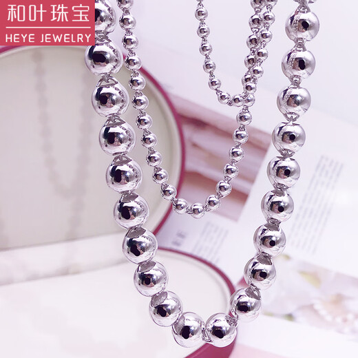 Heye Jewelry Pt950 men's platinum necklace, light bead necklace, real gold, men's platinum Buddha beads, men's round bead chain, light beads, platinum 12.35 grams, 46cm long, about 3.0mm thick