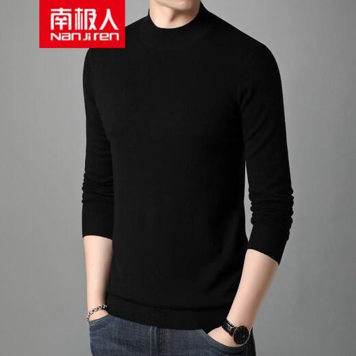 Antarctic wool sweater for men contains 100% pure wool, autumn and winter new thickened pullover half turtleneck sweater, large size young and middle-aged dad's bottoming sweater, black thin section XL (140-156) Jin [Jin equals 0.5 kg]