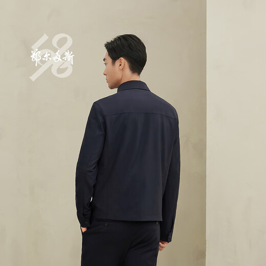 Ordos 1980 autumn and winter wool lapel business zipper jacket men's casual jacket 1980 blue M 170/92A