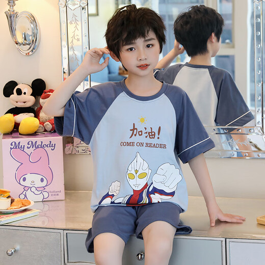 
Boys pajamas summer pure cotton loose short sleeve thin suit children boy medium-sized children dinosaurs wear home clothes SX702 Come on Ultraman 150 Big boy 18 size height 140-150cm85Jin [Jin equals 0.5 kg]
