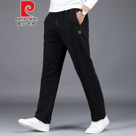 Pier Cardin (Zhengui Zongxiang) Reine Baumwollsporthosen für Männer im Herbst und Winter Dicke, lose geraden Strickhosen Cotton Cason Long Hosen Stricker und Herbststil: Schwarz ZP9928 2xl