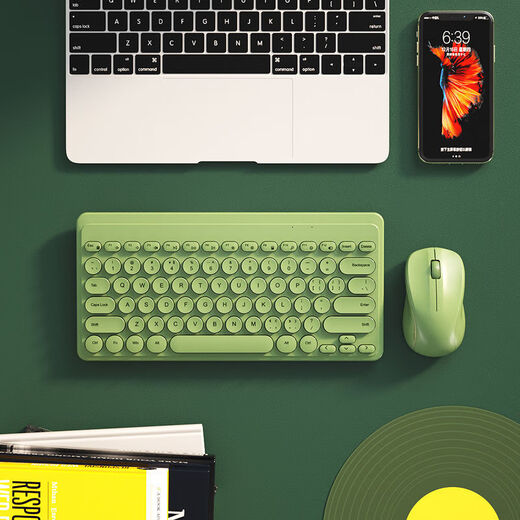 BOW wireless keyboard and mouse set silent desktop office game mini portable ultra-thin keyboard and mouse retro green wireless keyboard
