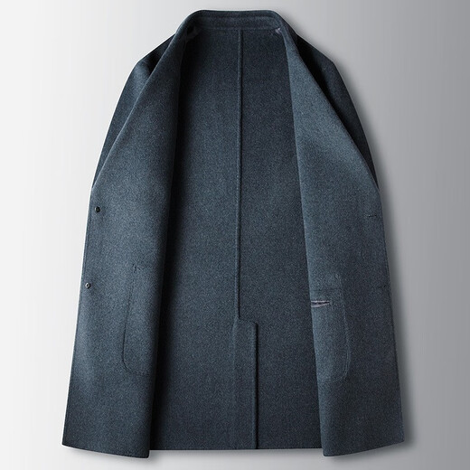 DK西装领毛呢大衣男中长款秋冬季商务休闲双面呢子外套男士羊毛风衣 蟹壳青 M 170