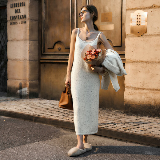 Olrain apricot fashion suit for women winter new floral cardigan dress two-piece set apricot S 155/80A/S