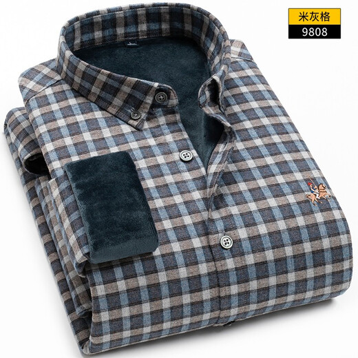 Colombass Winter Plus Velvet Engrosada camisa tibia Camisa a cuadros de manga larga de hombres