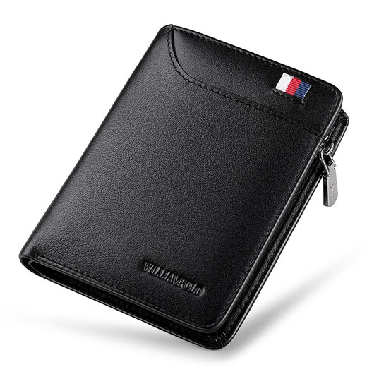 Emperador Paul Wallet Capa de cuero corta para hombres Capa de cuero Vacada Tarjeta vertical Bolsa con cremallera Licencia de conducir Licencia de conducir billetera Black