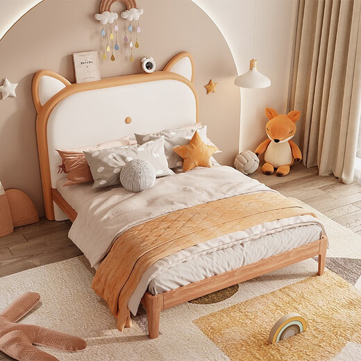 Mousse (de RUCCI) leather bed children's cartoon solid wood soft-packed single-layer bed environmentally friendly silicone leather boy's bed girl 1.5 meters leather art bed children's leather bed (bed frame + row frame + mattress) 1500mm*2000mm