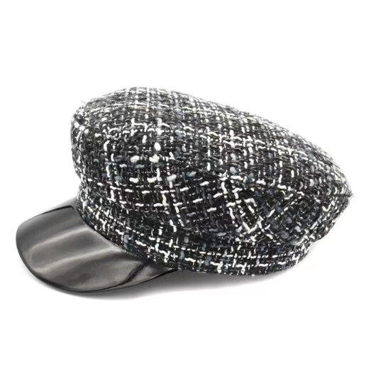 Sombrero de limón para mujeres, sombrero octogonal a cuadros Sombrero de calabaza de seda brillante, sombrero de pintor de algodón de algodón de estilo británico estilo negro octogonal negro L (58-60 cm)