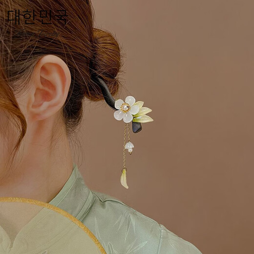 Qianla ancient style flower tassel hairpin for women's summer ball head cheongsam wooden hairpin temperament hair wooden hairpin - Lily of the valley pendant A10-301
