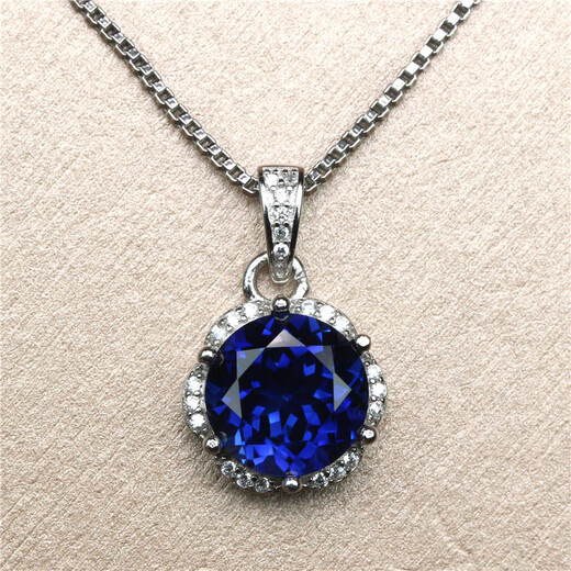 Tris Shuangyingxi Korean version necklace pendant Tanzanite sapphire pendant women's silver jewelry Japanese and Korean colored gemstones round free rose gold 10mm (with chain)