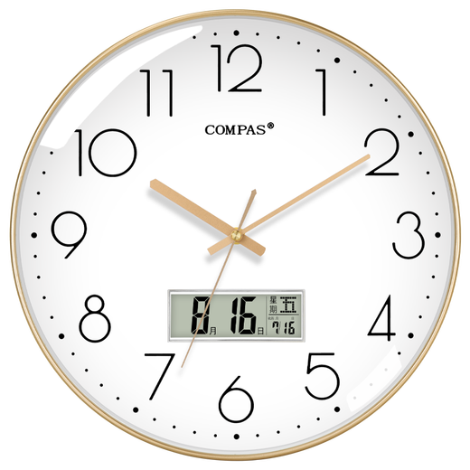 Compas wall clock radio clock 2025 living room clock fashion simple calendar office examination room school automatic timing white (LCD calendar) 14 inches 6219 radio clock (diameter 35 cm)