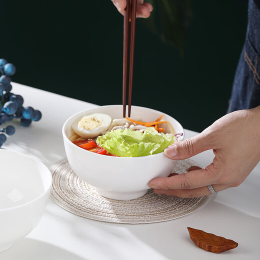 Remec Jin Yu Ruimei Bone Porcelain Pure White Flower Language 5-inch High-foot Rice Bowl 4 Pack Ceramic Bowl Bowl