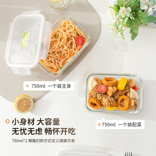 LOCK&LOCK heat-resistant glass crisper microwave lunch box lunch box lunch box outdoor picnic set 750ML*2+ bag