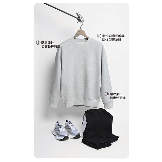 Qijian Couple Solid Color Loose Casual Cotton Brushed Round Neck Pullover Long Sleeve Sweatshirt Dark Rock Gray XL