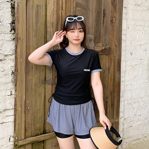 Yu Zhaolin sports swimsuit women's short-sleeved large size fat mm sports splicing color split conservative belly-covering slimming swimsuit