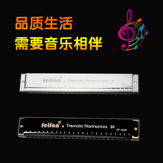 FEIFAN24孔金属c调复音口琴儿童口琴学生初学者成人乐器 黑色