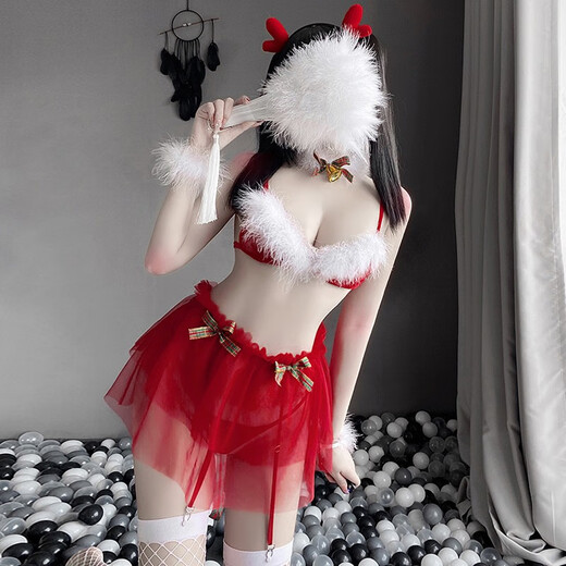 Manyan Red Christmas Set Female Sexy Uniform Clothes Women's Clothes Seduction Pure Pajamas Fat mm Bed 9858 Red Three Points + Cloak + Hand Sleeves *2 + Leg Rings + High-end Women's Battle Robe New Year Stimulating Small Boobs