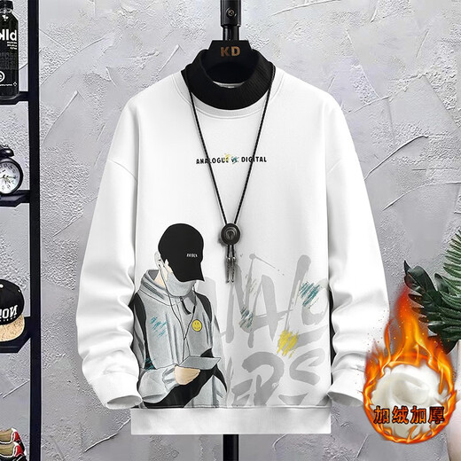 
Moyu Spring, Autumn and Winter Half-high-neck sweatshirt Boy 12-15-year-old teenager thickened trendy handsome student base top 3291 white sweatshirt + trousers plus velvet thickened one size l (80-100Jin [Jin equals about 0.5 kg])