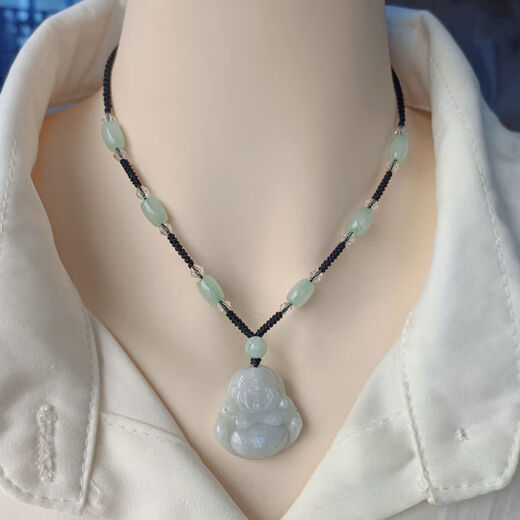 Necklace for women Maitreya Buddha jade pendant necklace high-end lanyard neck adjustable gift for best friend and mother 911 round beads black rope Maitreya Buddha